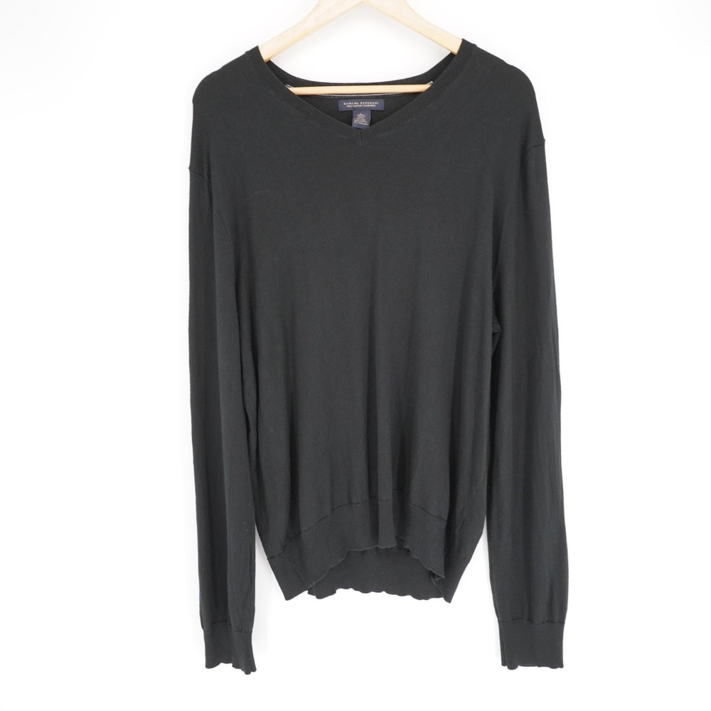 Banana Republic Silk Blend V Neck Pullover Sweater Mens L Black Classic Casual